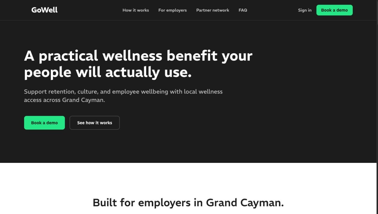 GoWell employer wellness benefits homepage for Grand Cayman