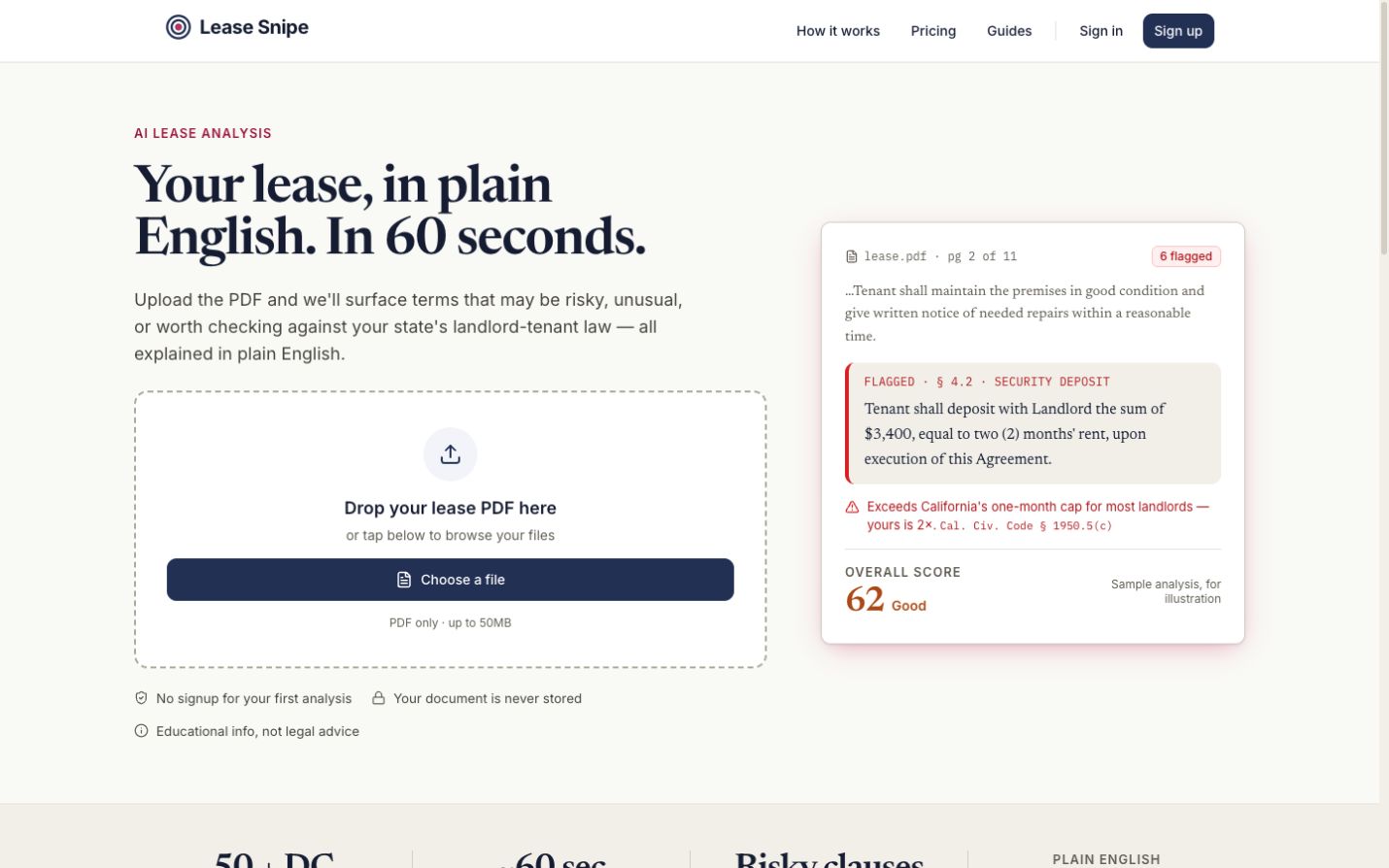 Lease Snipe plain-English lease analysis interface